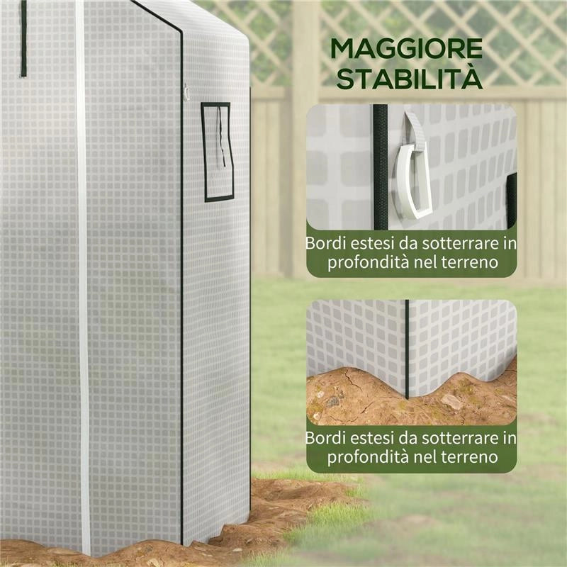 COPERTURA SERRA DA GIARDINO IN PE CON PORTA A CERNIERA E FINESTRE, 140X73X190 CM, BIANCO