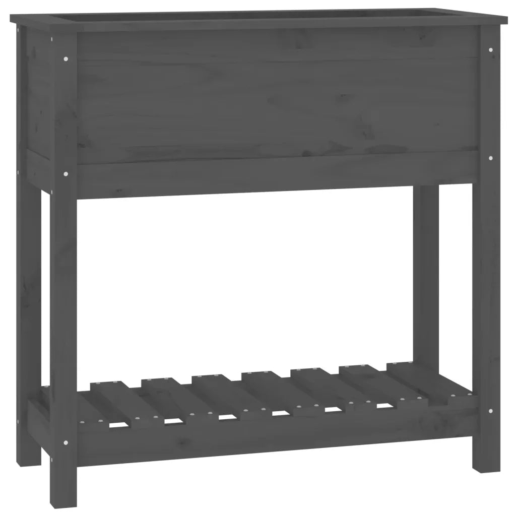 Fioriera | Cassetta per fiori | Vaso con Mensola Grigia 82,5x34,5x81cm Legno Massello Pino