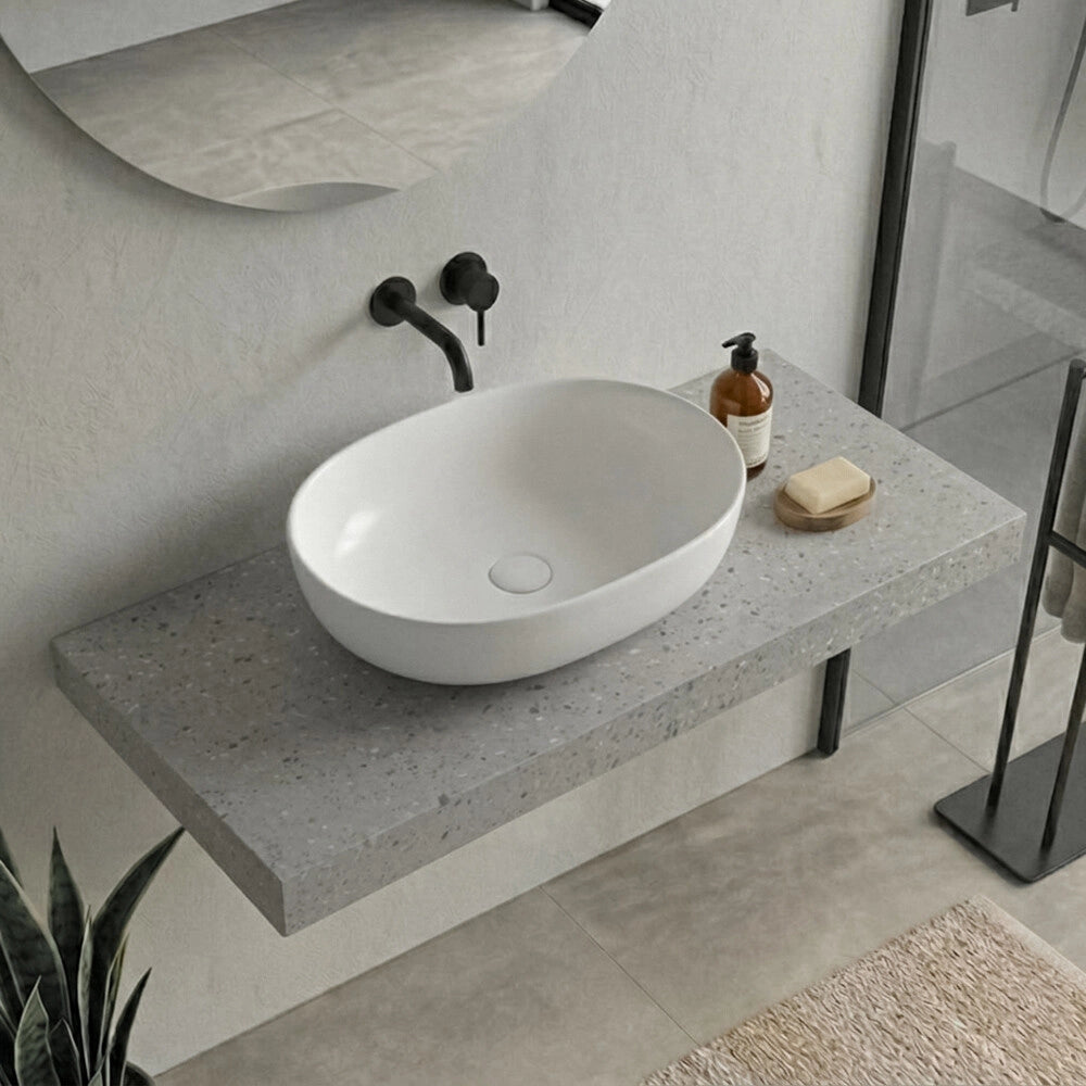 Mensolone bagno 120 cm in legno effetto pietra Levia