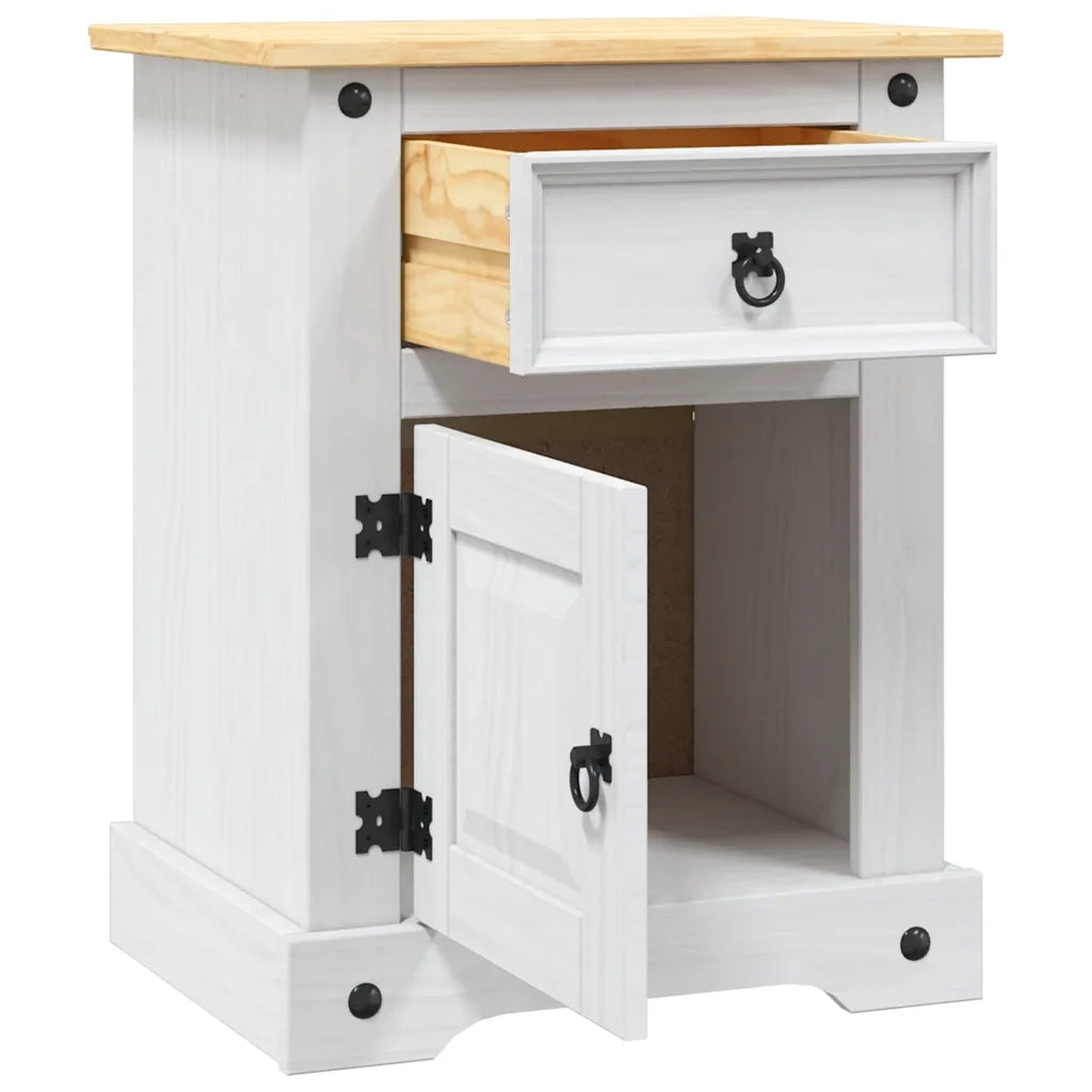 Comodino in Legno di Pino Messicano Corona Bianco 53x39x67 cm cod mxl 31203