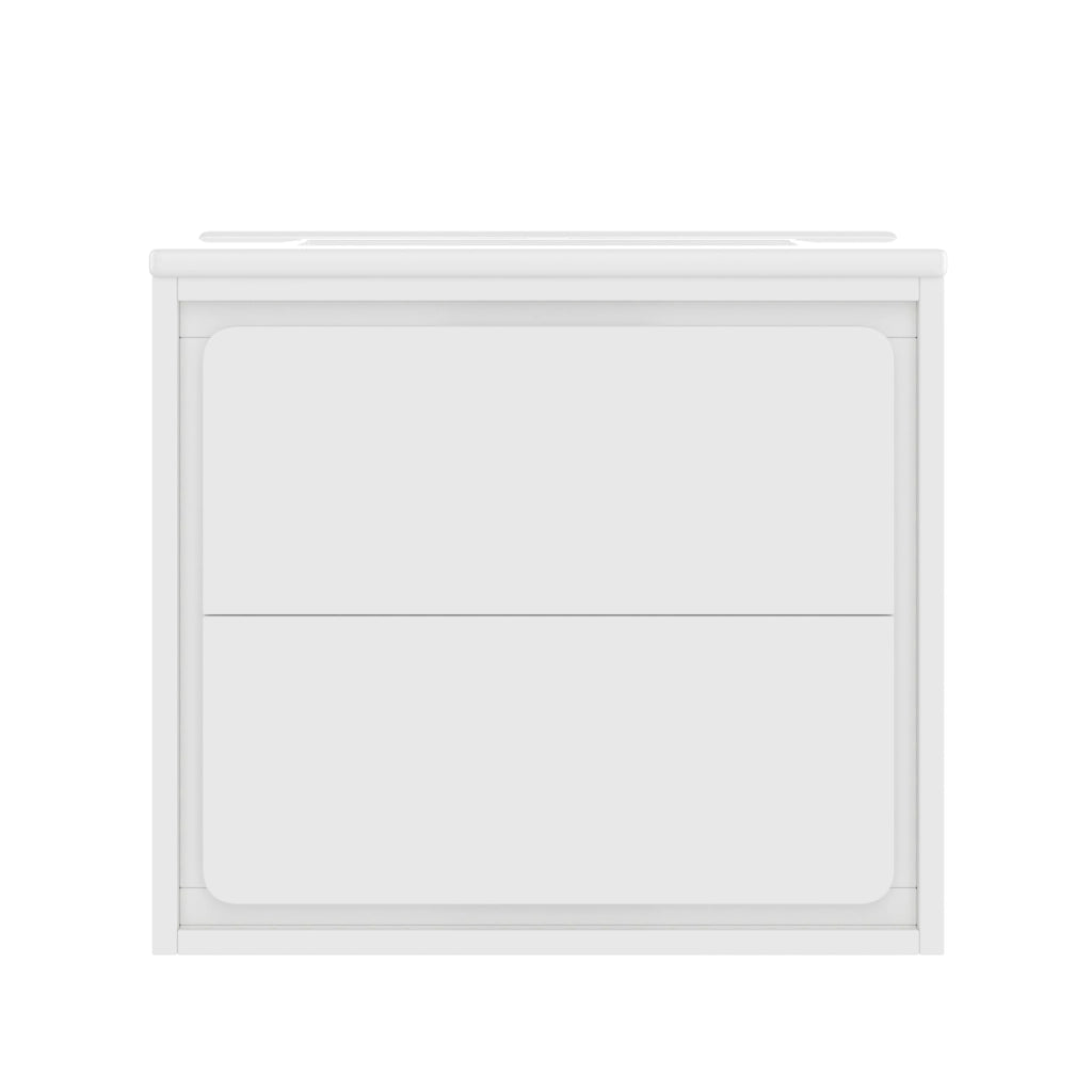 Mobile bagno sospeso 60x46x50 cm bianco con lavabo integrato in ceramica, 2 cassetti, luce LED con sensore radar, struttura in MDF