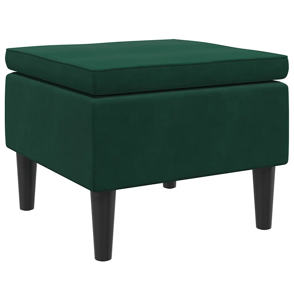 Poggiapiedi con Gambe in Legno Verde Scuro in Velluto