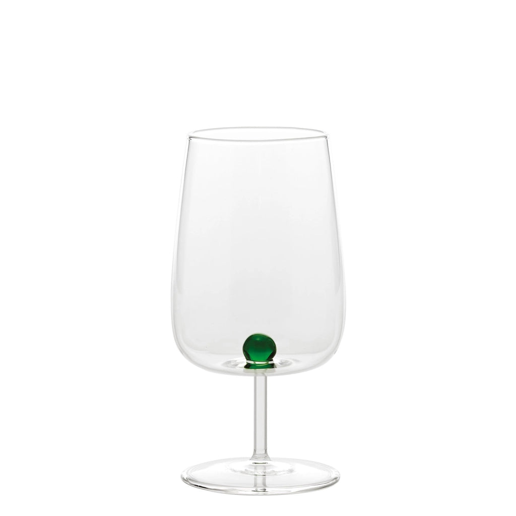 Bilia Set 6 Calici in Vetro Borosilicato con Sfera Colorata Verde - Design Artigianale Elegante e Resistente agli Shock Termici per la Tavola