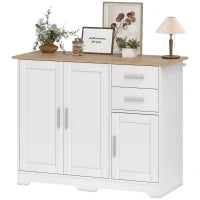 Credenza Moderna in Legno con 2 Cassetti e 2 Armadietti, 100x40x78 cm, Bianco e color Legno
