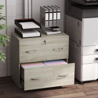 Cassettiera da Scrivania con 2 Cassetti con Guide per Cartelle Sospese per A4 Serratura e 2 Chiavi, 74x42x72 cm, Legno