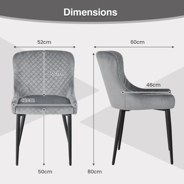 Set di 2 sedie da pranzo sedia da cucina imbottita con gambe in metallo poggiapiedi regolabile in velluto senza braccioli grigio 20_0004891