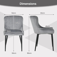 Set di 2 sedie da pranzo sedia da cucina imbottita con gambe in metallo poggiapiedi regolabile in velluto senza braccioli grigio 20_0004891