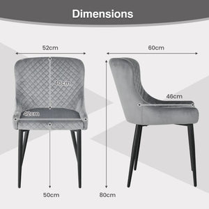 Set di 2 sedie da pranzo sedia da cucina imbottita con gambe in metallo poggiapiedi regolabile in velluto senza braccioli grigio 20_0004891