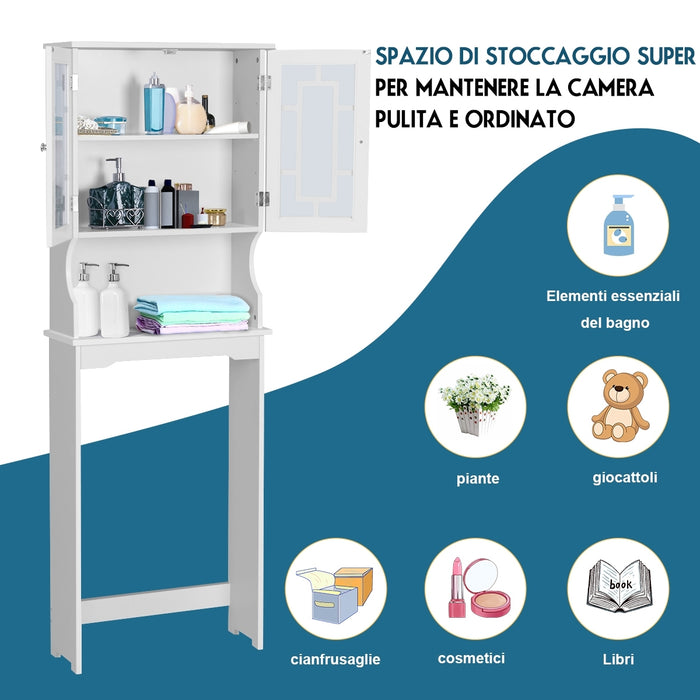 Mobile per lavatrice con 3 mensole e 2 ante per bagno-Mobiletto da bagno 60x22x173cm Bianco