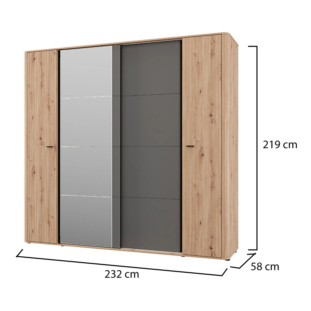Armadio Camera da Letto Hakone, Guardaroba Grande Appendiabiti, 232x219h cm Marrone Rovere Nodi