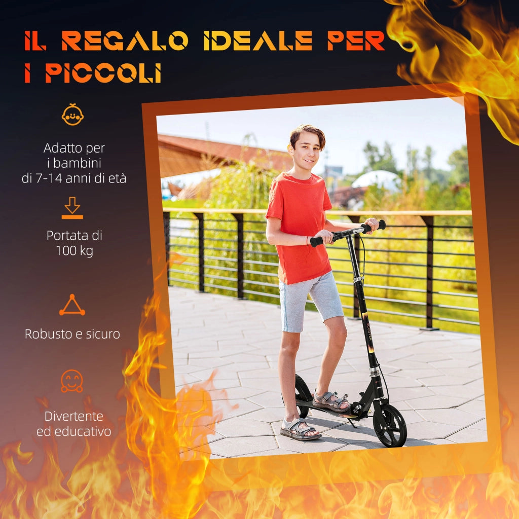 Monopattino per Bambini 7-14 Anni con Manubrio Regolabile su 3 Altezze, 86x35x93/98/103 cm, Nero