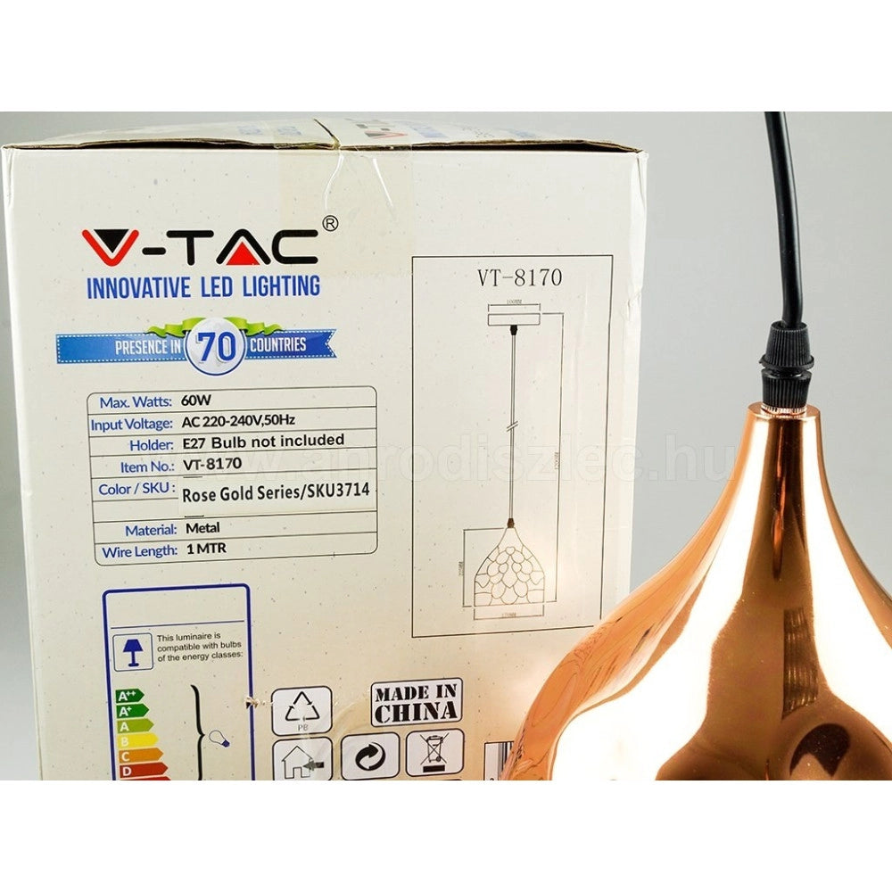 Trade Shop - Lampadario Pendente Lampada A Sospensione In Metallo Cono Oro Rosa Rame Vt-8170 -