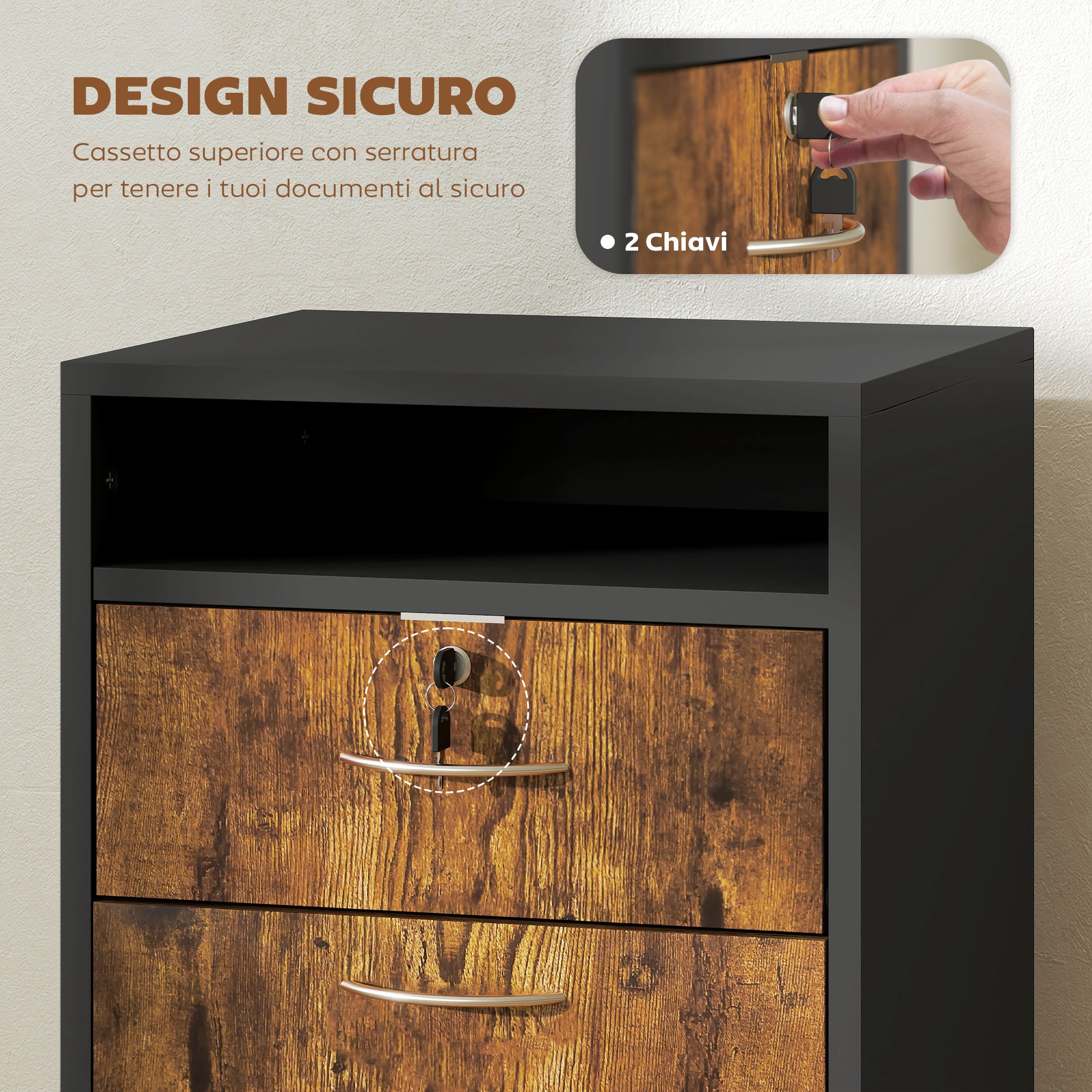 Mobiletto Ufficio con Cassetto e Ruote 40x35x60 cm in Legno Marrone