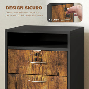 Mobiletto Ufficio con Cassetto e Ruote 40x35x60 cm in Legno Marrone