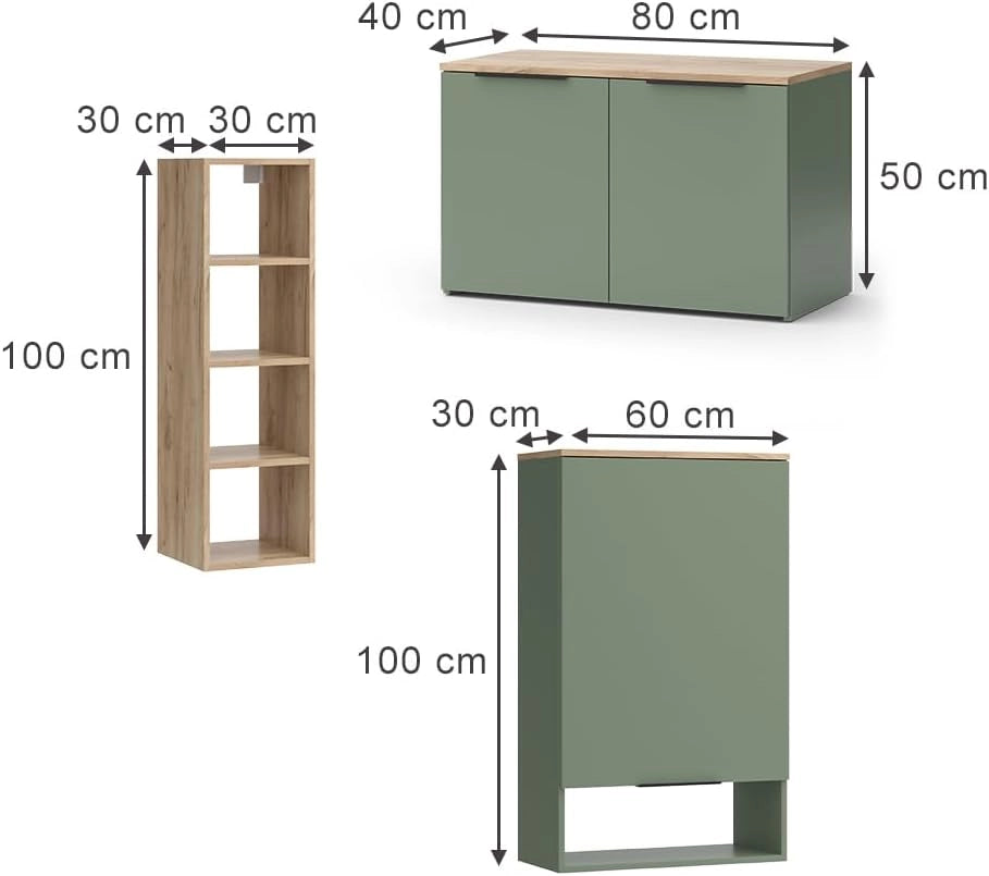 Parete attrezzata soggiorno Wido, Verde, 5 parti