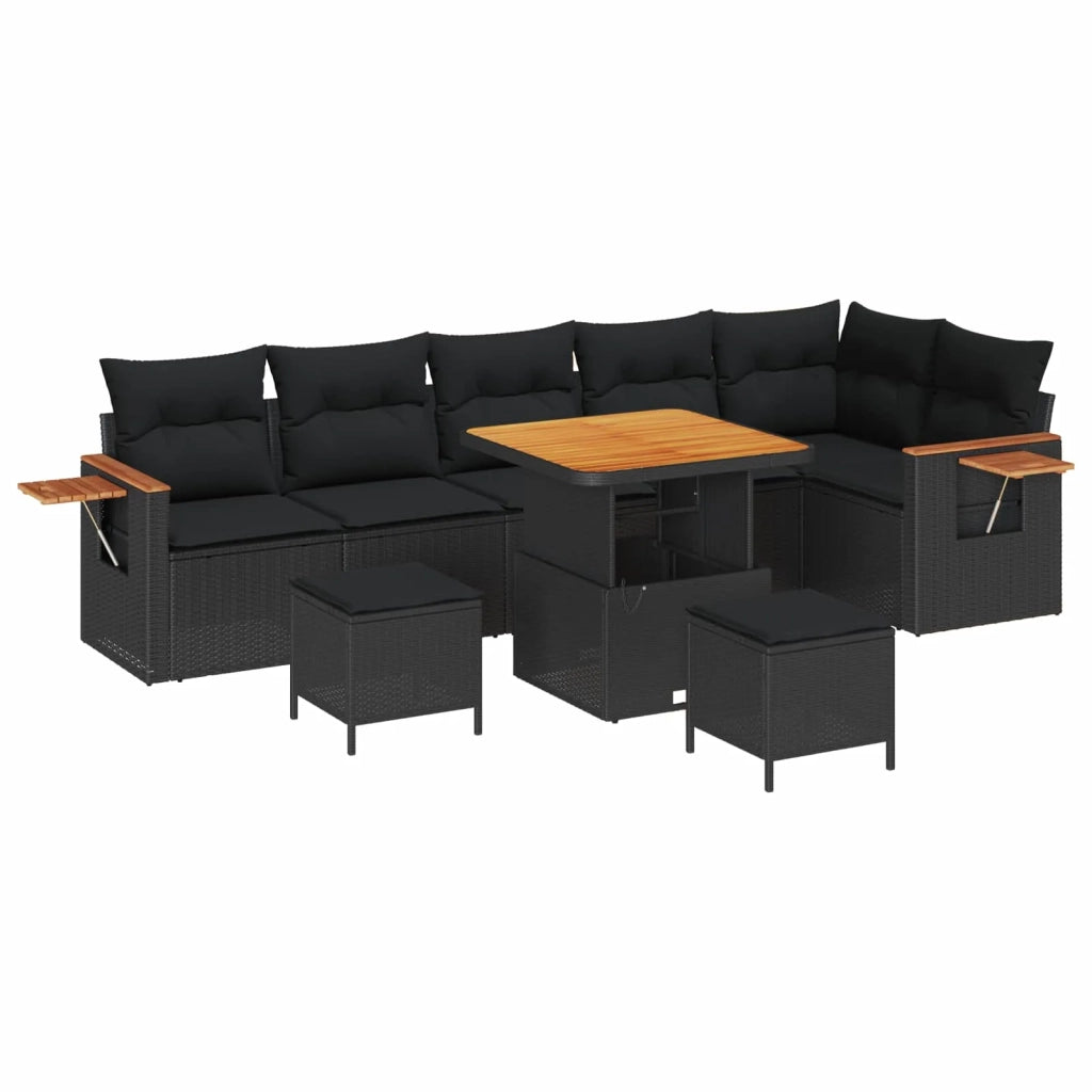 Set Divano da Giardino 9 pcs Nero polyrattan
