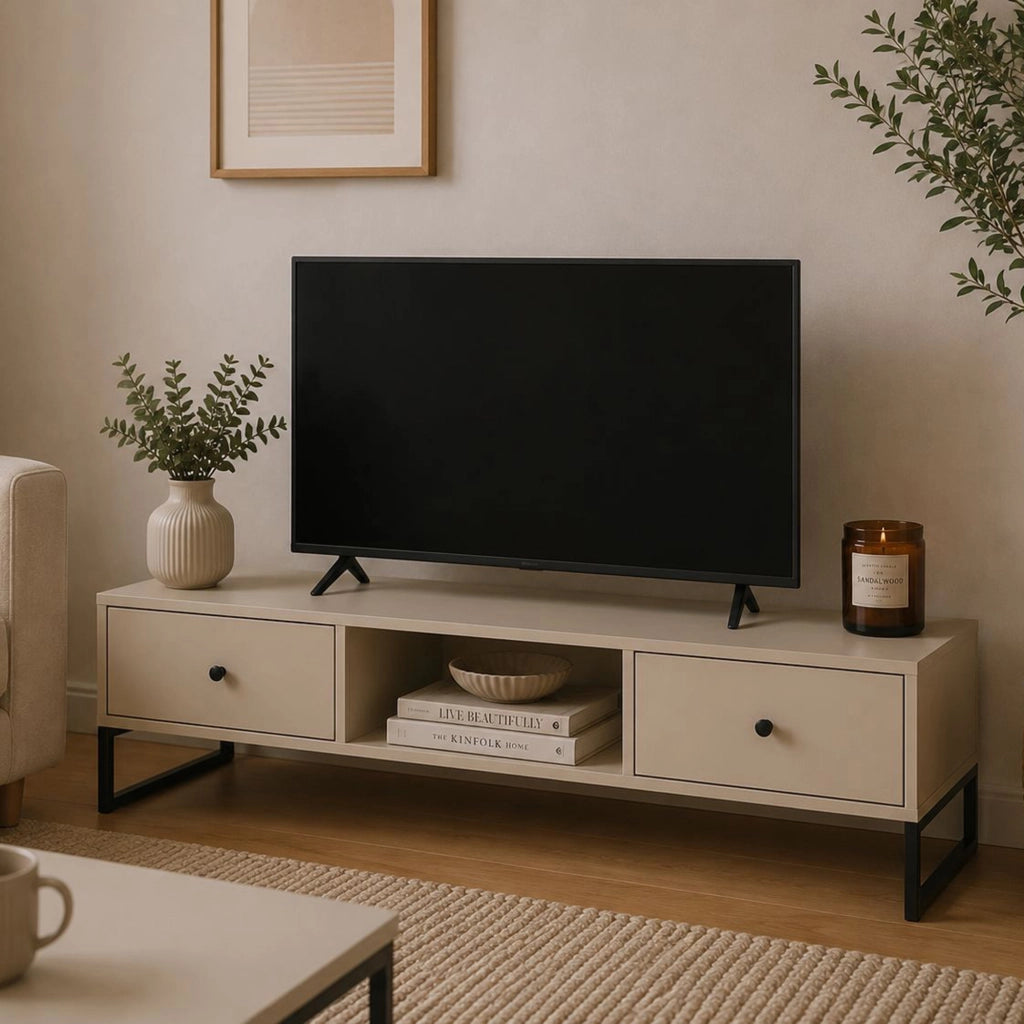 Lilito, Mobile Porta tv 2 Cassetti, 115x33x43h cm Beige