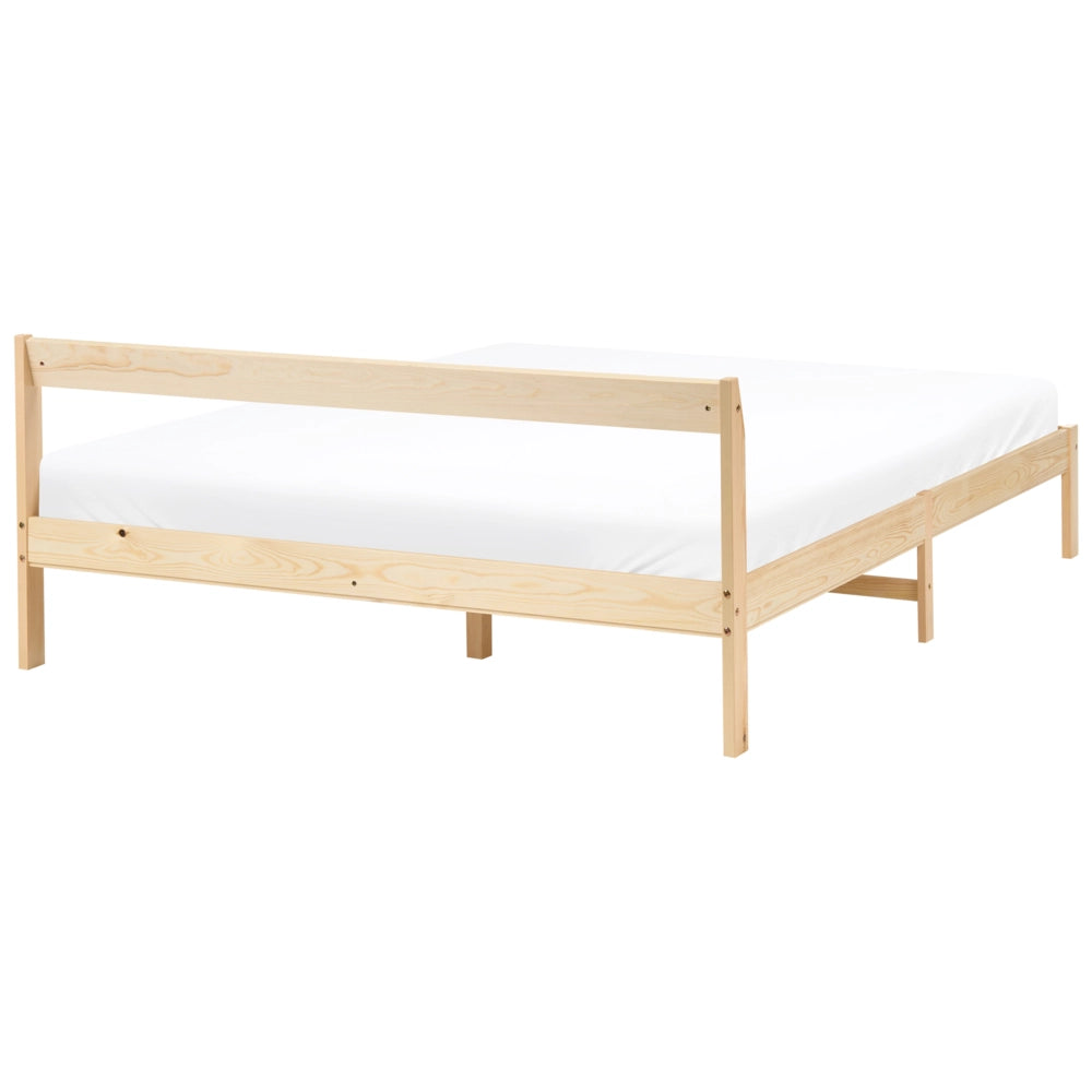 Letto matrimoniale in legno di Pino marrone chiaro con Rete a Doghe 140 x 200 cm stile minimalista