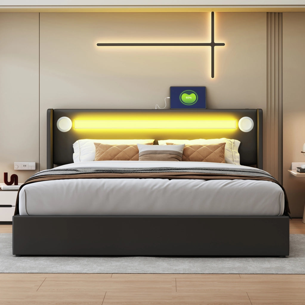 Letto matrimoniale contenitore 160x200 cm con LED e Bluetooth