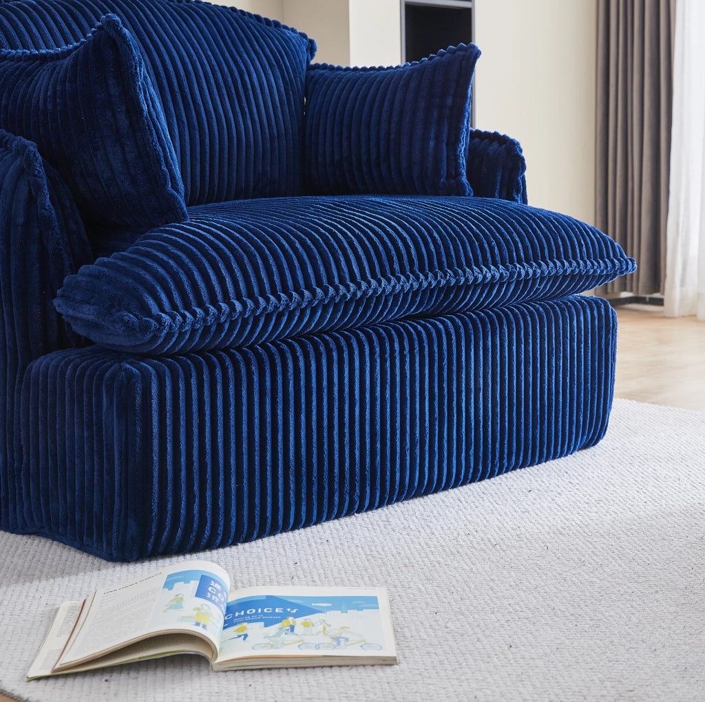 Poltrona con pouf 115x89x77 cm blu in tessuto morbido， compatta e senza montaggio