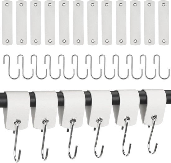 Hanger con fibbia in pelle - 12 pezzi - bianco - metallo
