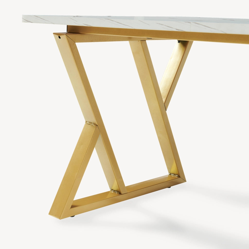 Tavolino da Caffè Nolu con Piano Rettangolare 120 x 60 x 46 cm - Effetto Marmo Bianco/Oro [en.casa]
