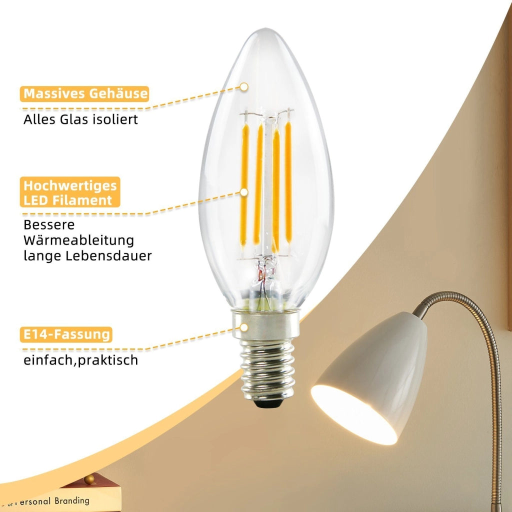 ZMH Lampadina LED E14 a candela bianco caldo 4W 2700K filamento retrò
