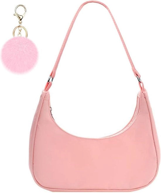 Borsa in nylon per donna - Borsa piccola con maniglia a pompon e chiusura a cerniera - Regalo per Natale, compleanno e anniversario - 27*23*7 cm.