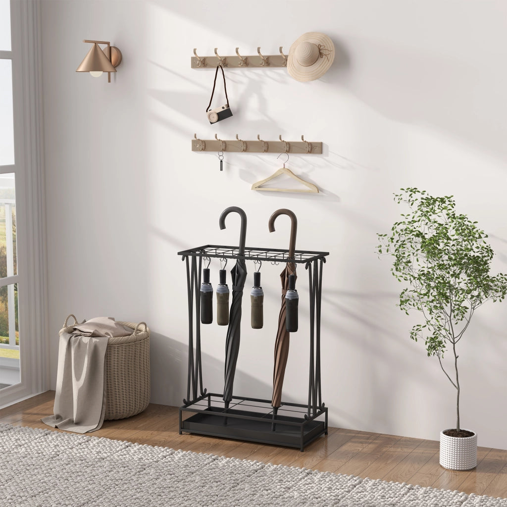 Portaombrelli con Vaschetta per l'Acqua ¨C zephmum ¨C Nero, Acciaio, 50x24x68 cm