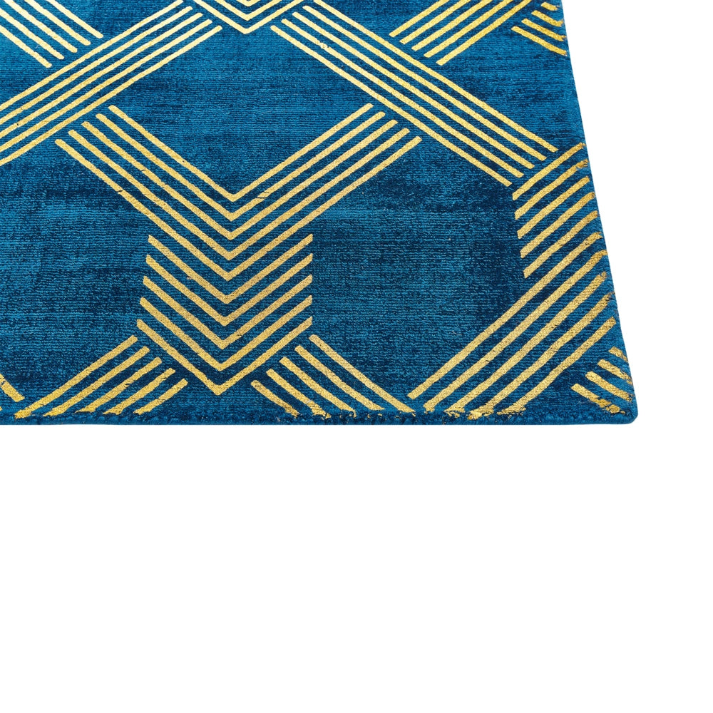 Tappeto Blu con dorato Fantasia Geometrica Viscosa con Cotone 140 x 200 cm Stile Modern Glam