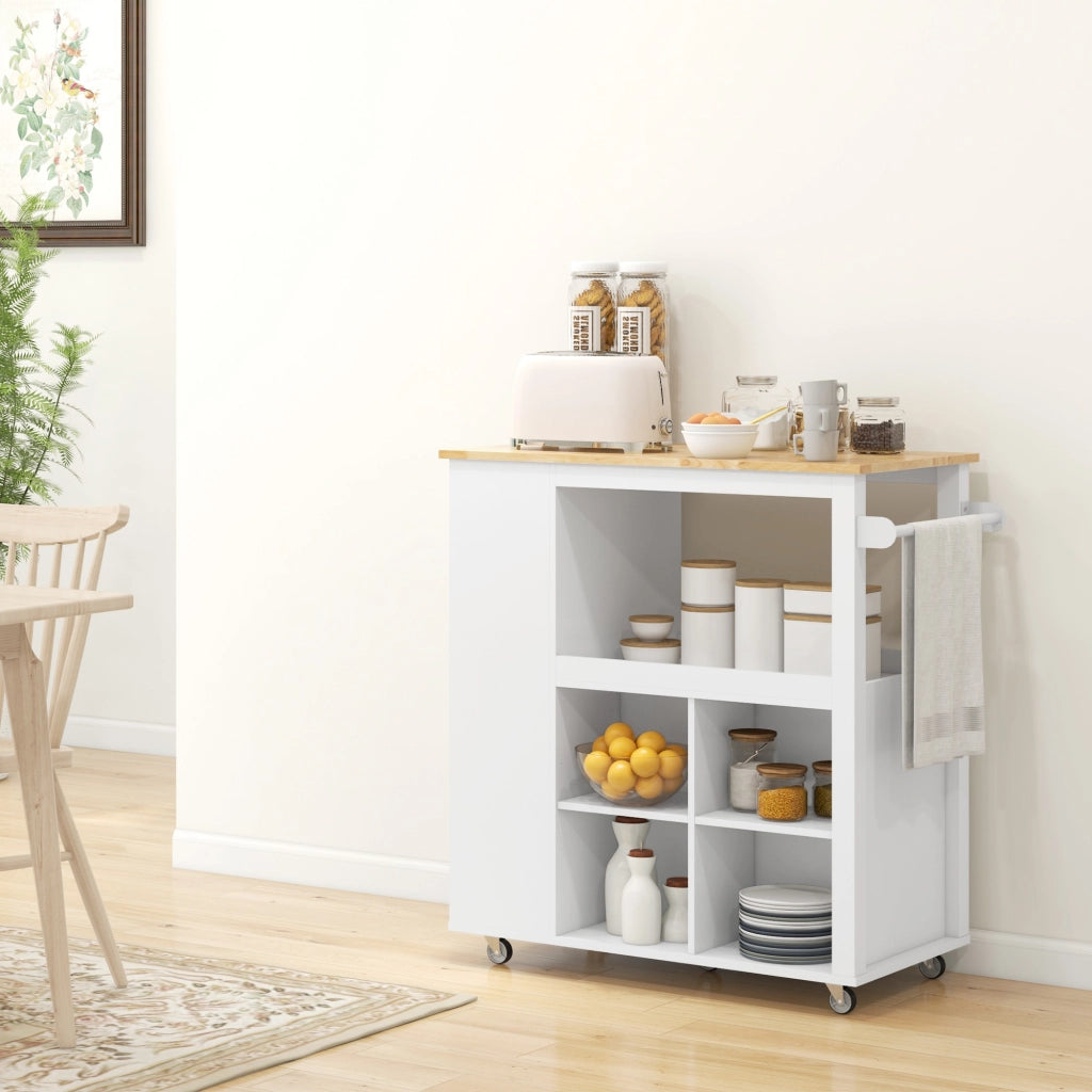 Carrello Isola da Cucina con Ripiani Regolabili e Piano in Legno ¨C zephmum ¨C Bianco 86.5x47x88 cm