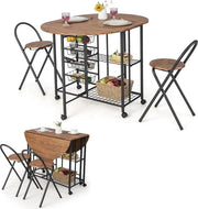 Set da tavolo da pranzo 3 pezzi, tavolo da pranzo pieghevole su ruote, con 2 piatti, 4 cesti estensibili, 2 sgabelli pieghevoli per cucina, sala da pranzo, zona pranzo, bar cucina, zona relax (marrone)