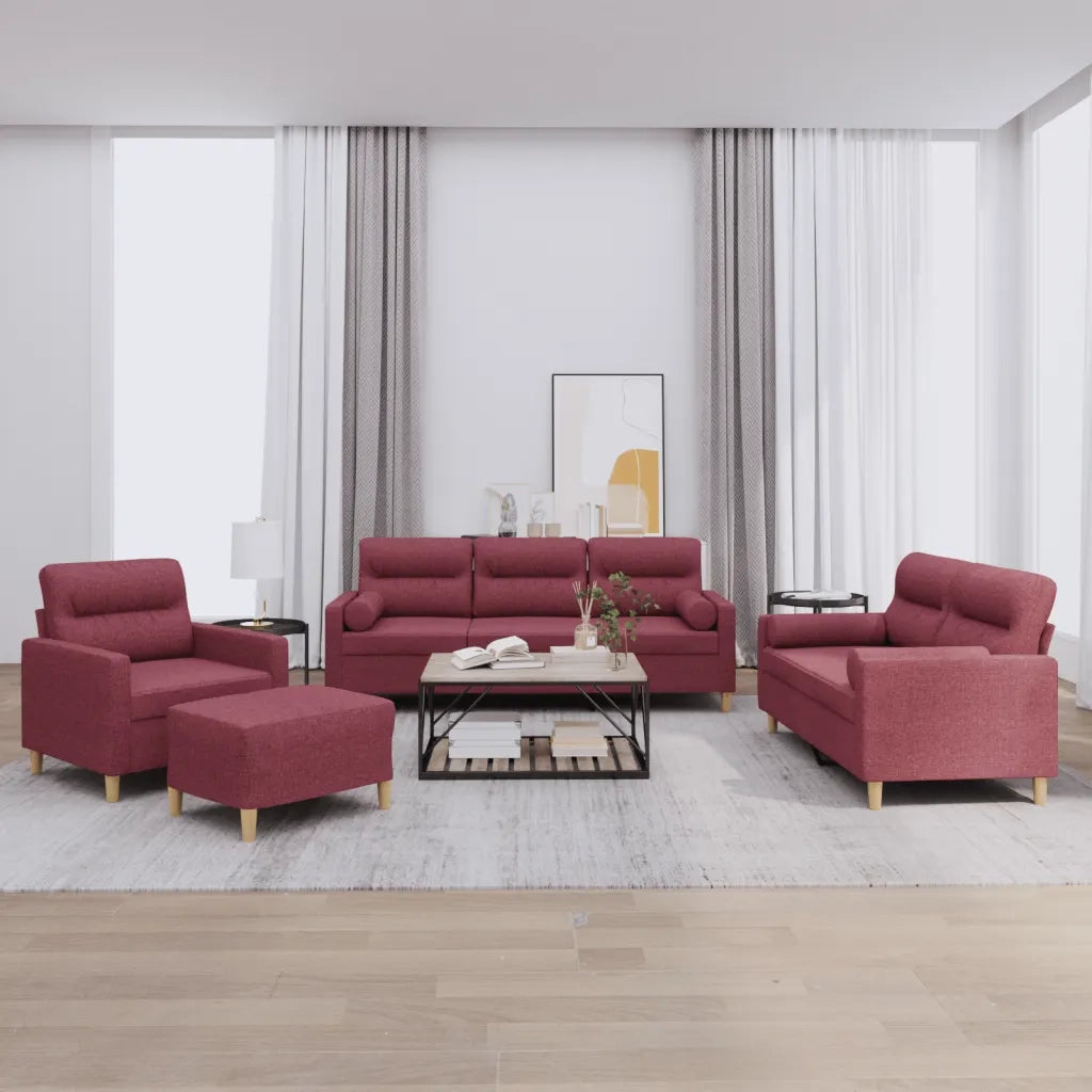 Set di Divani 4 pz con Cuscini Rosso Vino in Tessuto 3201566