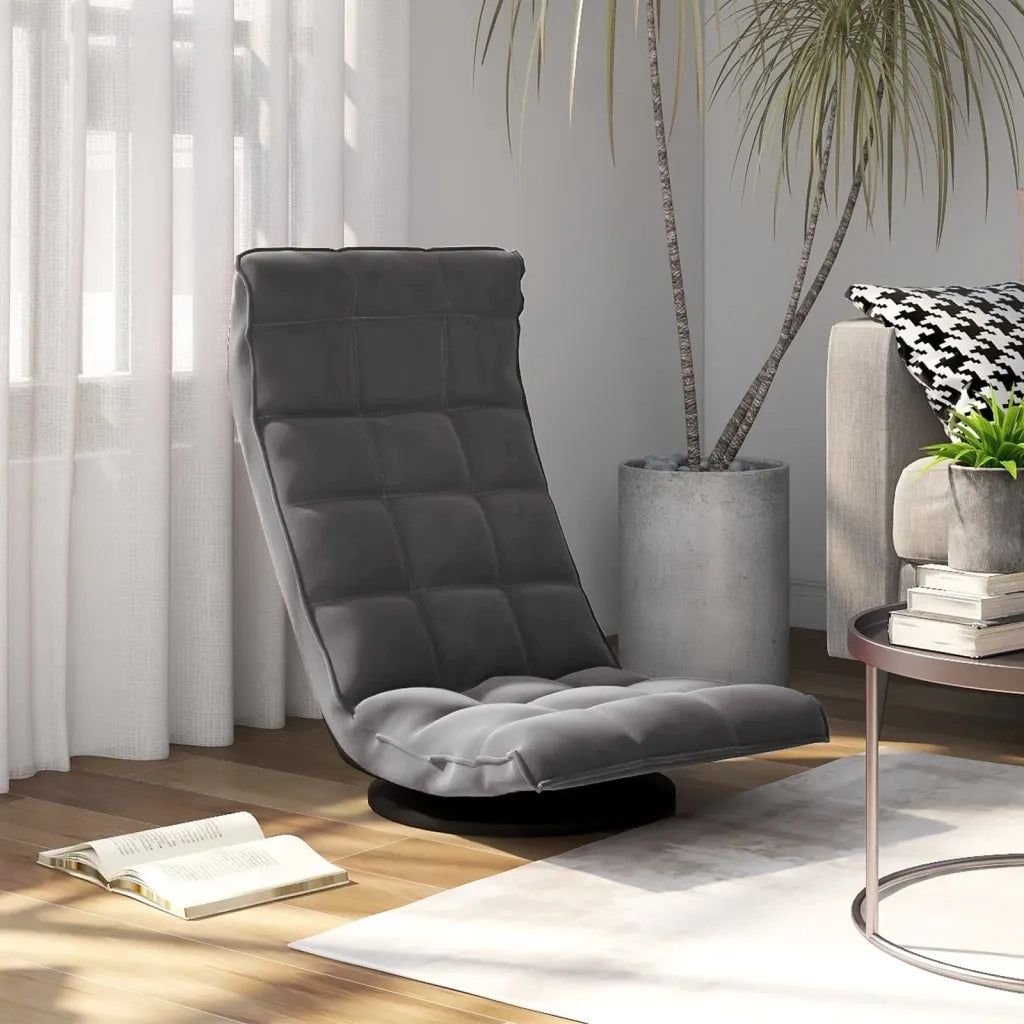 Sedia da Pavimento Girevole Grigio Scuro in Velluto CFW5130279