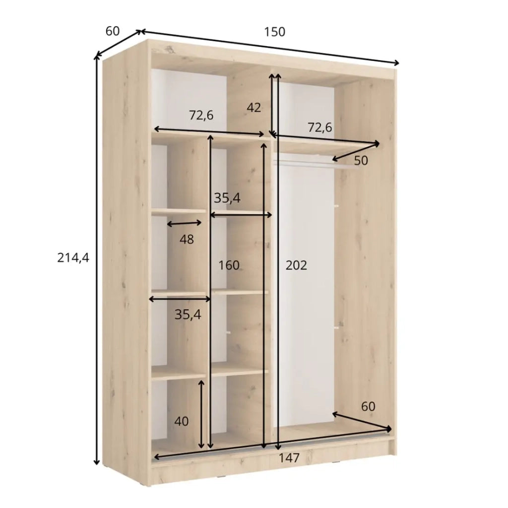 Armadio KAZU a 2 porte scorrevoli con specchio grigio grafite 155 cm