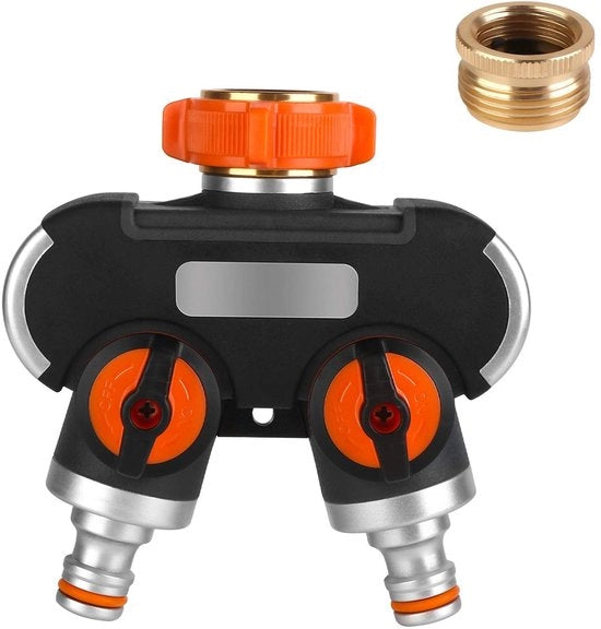 Distributore di acqua 2 vie - Connetti fino a 2 dispositivi - Uscite regolabili - Adattatore per irrigazione esterna - Sostenibile e salutare - Regolazione della portata d'acqua personalizzata - Distributore di acqua per giardino