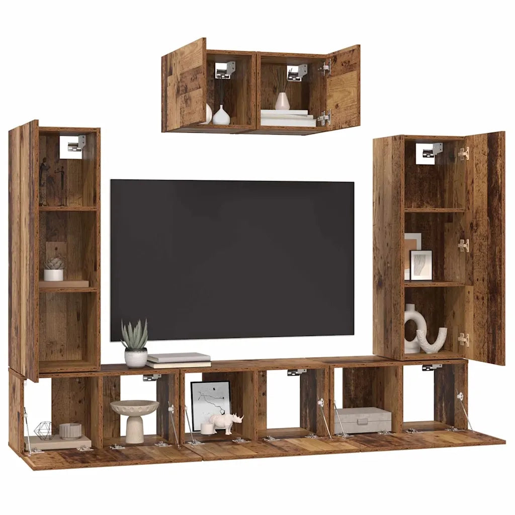 Set mobile TV 7 pz-Credenza per TV Legno vecchio Legno multistrato