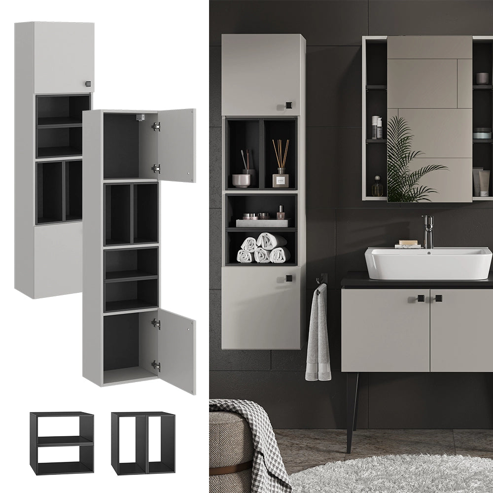 Vicco Armadio per il bagno Grigio 37.5 x 150 cm con anta e vani a giorno