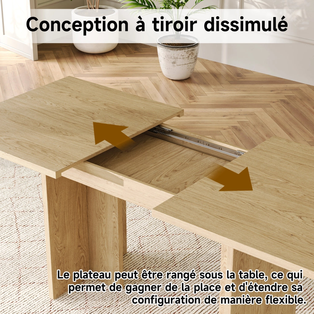 Tavolo allungabile per 6-8 persone con piano spesso 30 mm, struttura a T, in MDF, rovere, 180 × 80 × 75 cm