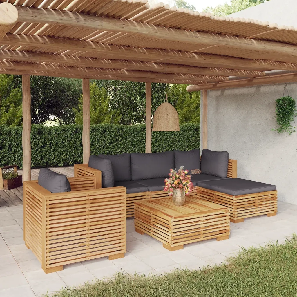 Set Divani da Giardino 6 pz con Cuscini Legno Massello di Teak