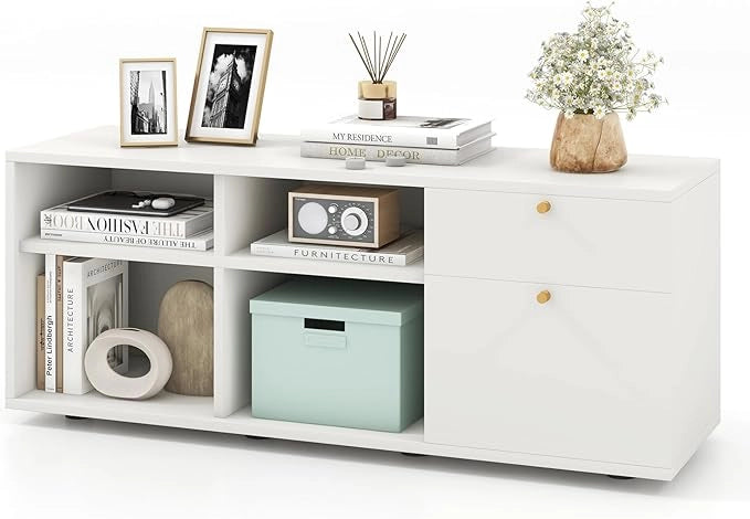 Credenza Buffet da Cucina, Armadio Buffet Moderno con Cassetti e Scomparti Aperti, Armadio da Cucina con Gambe in Metallo, per Cucina, Sala da Pranzo e Soggiorno, 108 x 39 x 50 cm