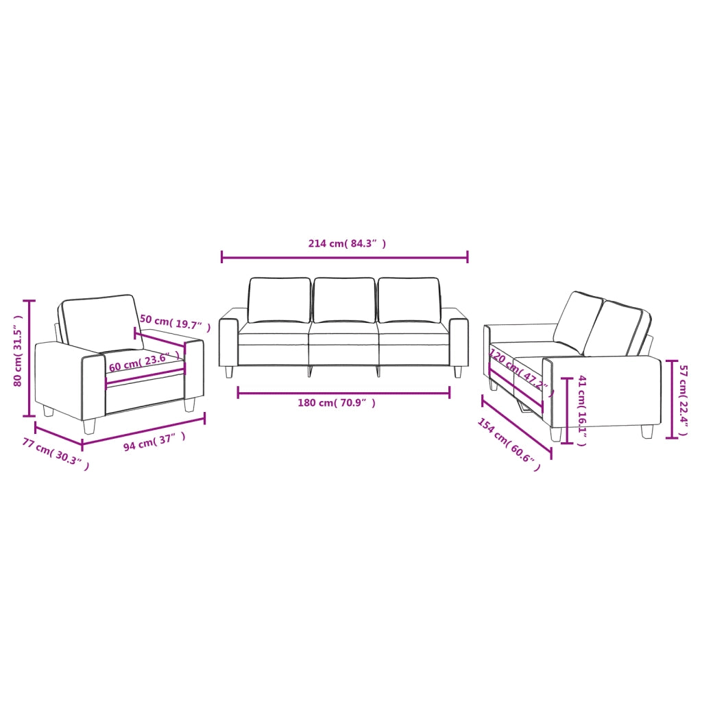 Set di Divani 3 pz Grigio Scuro in Tessuto