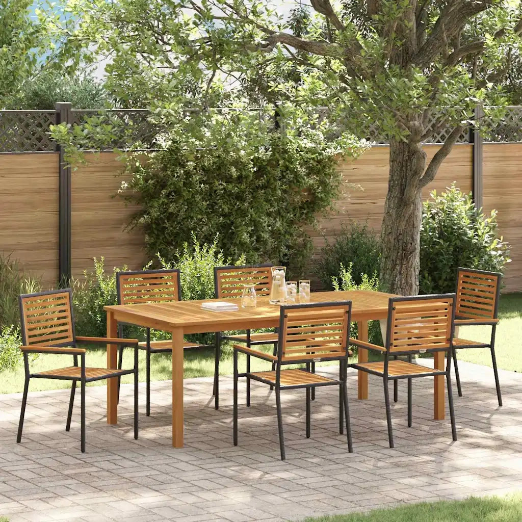 Set da Pranzo per Giardino 7 pcs Nero Legno di Acacia Massello 3365523