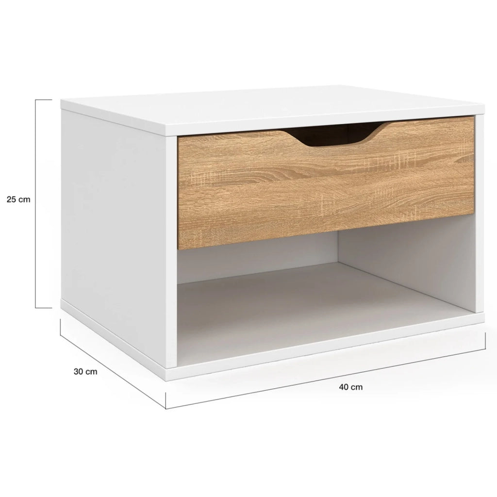 IDMarket - Set di 2 comodini a parete a 1 cassetto CATHY con nicchia in faggio bianco