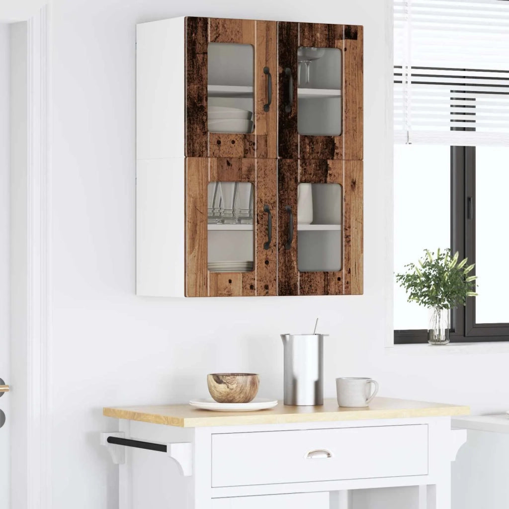 Pensile da cucina | Mobile in vetro da parete PORTO 2 pz Legno vecchio