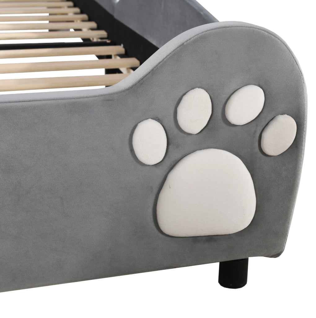 Letto per bambini 90x200 cm a forma di orso; imbottito in tessuto vellutato grigio