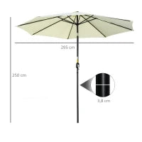 Ombrellone da Giardino Inclinabile a 8 Stecche con Manovella, in Metallo e Poliestere, Ø295x250 cm, Beige