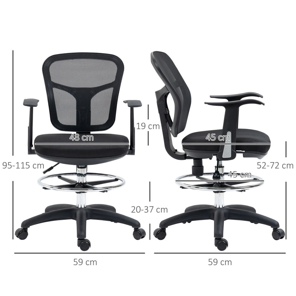 Sedia da ufficio ergonomica in rete con poggiapiedi regolabile e braccioli ribaltabili in poliestere nero