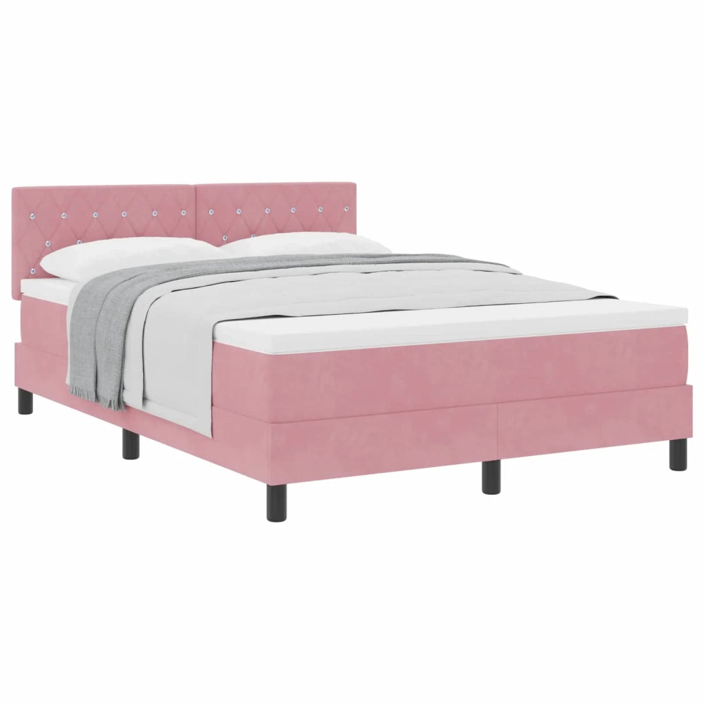 Letto a molle con materasso Rosa 140 x 190 cm Velluto 3339109