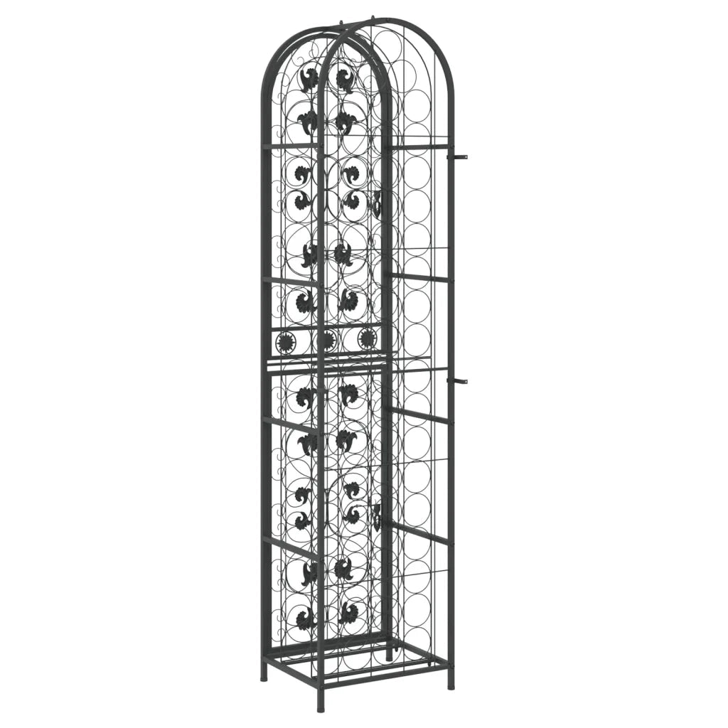 Portavini da 73 Bottiglie Nero 45x36x200cm in Ferro Battuto